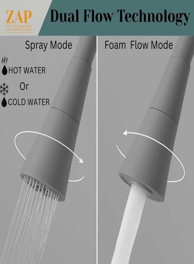 ZAP Elixir Brass Sink Cock | Modern Grey & Chrome Finish Kitchen Tap | Flexible 360° Dual Mode Spout Tap | Wall Mount | Rust-Free | Water Saving Aerator | Ideal for Modular Kitchens - Image 2